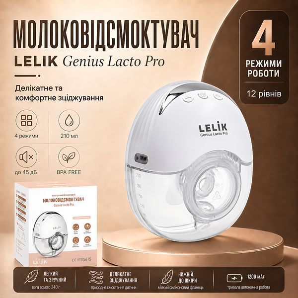 Молокоотсос электрический беспроводной LELIK&trade; Genius Lacto Pro 210 ml ультратихий и портативный, свободные руки, белый 4014720 фото