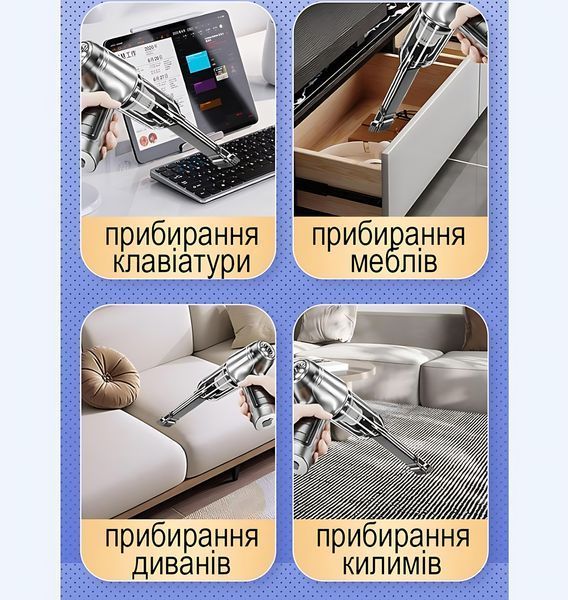Акумуляторний ручний пилосос ST-6645Pro, 12 000 Па, бездротовий, потужний, 3-в-1, срібний 4018612 фото