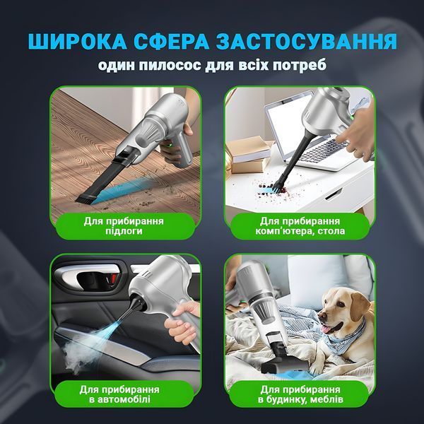 Автомобільний портативний пилосос 3в1 SUITU ST-6648Pro Max, універсальний, бездротовий, безщітковий, 12000 Па, срібний 4014355 фото