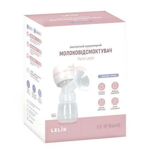 Молоковідсмоктувач електричний LELIK&trade; Pure Lacto з функцією масажу та стимуляцією лактації, білий 4013860 фото
