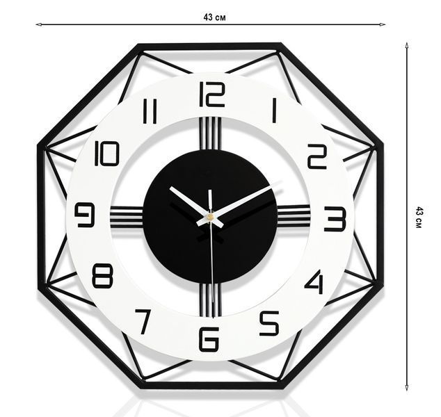 Годинник настінний дизайнерський Black&White, безшумний JT18213 / 43x43 см 4013488 фото