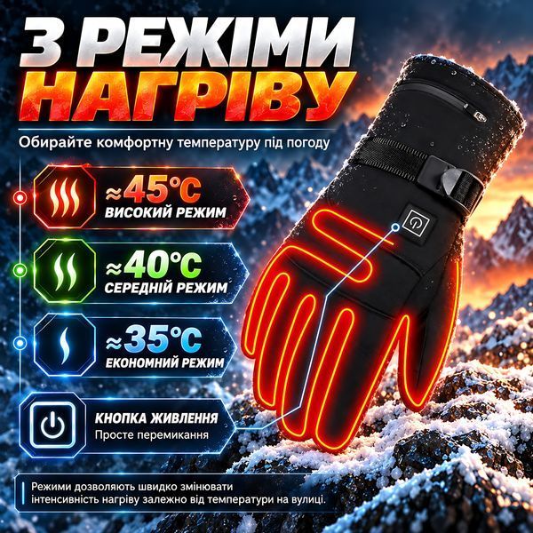 Рукавицы с подогревом, перчатки на аккумуляторах Herobiker A1, 3 режима, 4000 мА/час, черный 4018285 фото