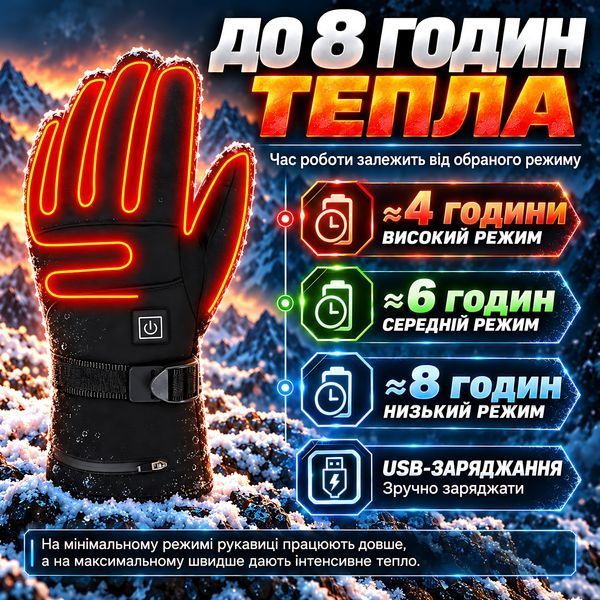 Рукавицы с подогревом, перчатки на аккумуляторах Herobiker A1, 3 режима, 4000 мА/час, черный 4018285 фото