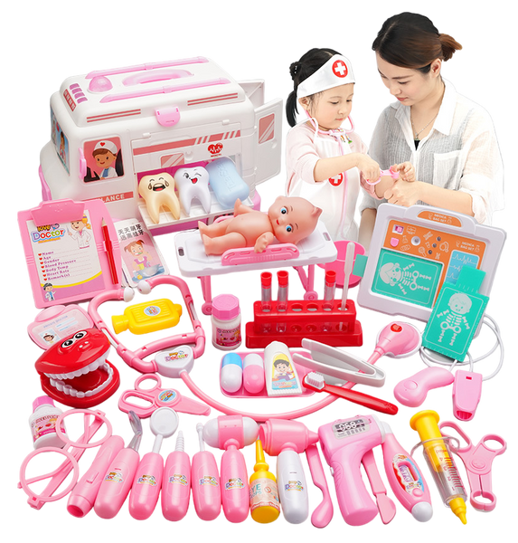 Развивающий игровой набор доктора Ambulance на 65 предметов, розовый 4018513 фото