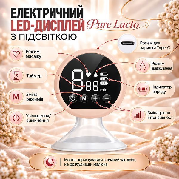 Молоковідсмоктувач електричний LELIK&trade; Pure Lacto з функцією масажу та стимуляцією лактації, рожевий 4013860 фото