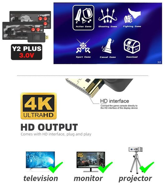 Игровая консоль приставка HDMI 4k Y2 HD Plus с ретро играми Dendy, Nintendo 4019169 фото