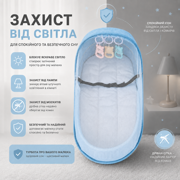 Сумка-пеленатор и переносная кроватка с москитной сеткой, голубой 4018506 фото
