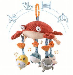 Підвісна м'яка розвивальна іграшка-брязкальце Funny Crab від 0+, підвіс для ліжечка та коляски 4014607 фото