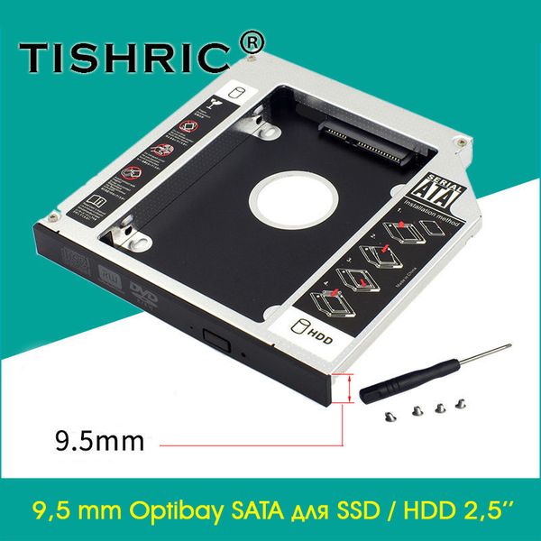 Кишеня-адаптер перехідник Optibay SATA 9,5 мм для жорсткого диска 2.5", алюмінієвий, TISHRIC 4019299 фото