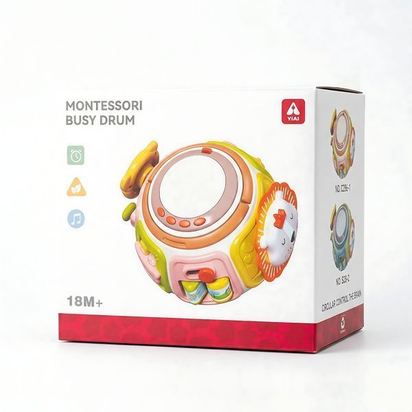 Бізікуб Montessori Busy Drum музичний розвиваючий сортер для малюків 6-36 місяців 4014614 фото