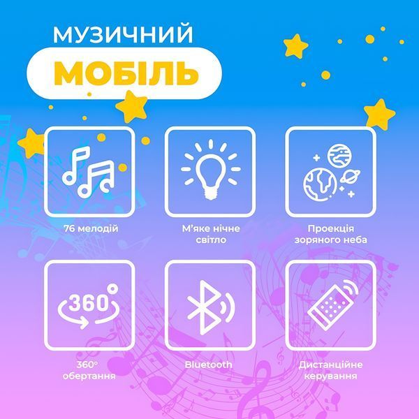 Мобиль детский на кроватку аккумуляторный с проектором NeoBaby, музыкальная детская карусель 3 в 1 для кроватки, розовый 4013549 фото