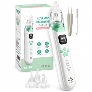 Електричний назальний аспіратор EcoBreath LELIK&trade;, акумуляторний соплевідсмоктувач, білий 4018469 фото