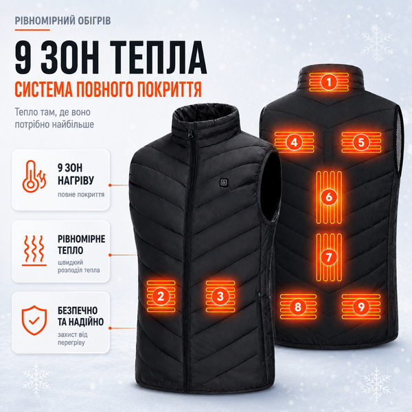 Жилет с подогревом, USB-порт, 9 зон подогрева, от PowerBank, размер 5XL 4018711 фото