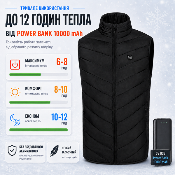 Жилет с подогревом, USB-порт, 9 зон подогрева, от PowerBank, размер 5XL 4018711 фото