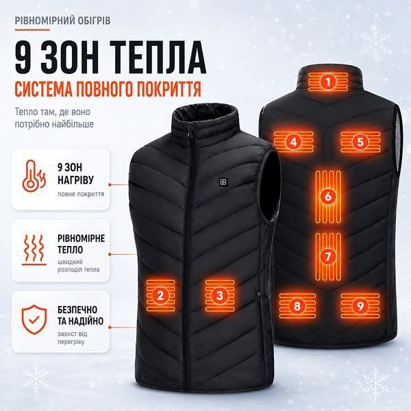 Жилет з підігрівом, USB-порт, 9 зон підігріву, від PowerBank, розмір 5XL 4018711 фото