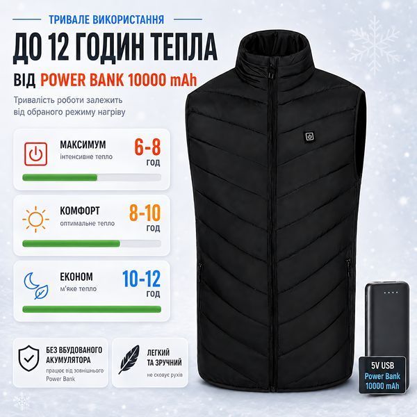 Жилет з підігрівом, USB-порт, 9 зон підігріву, від PowerBank, розмір 5XL 4018711 фото