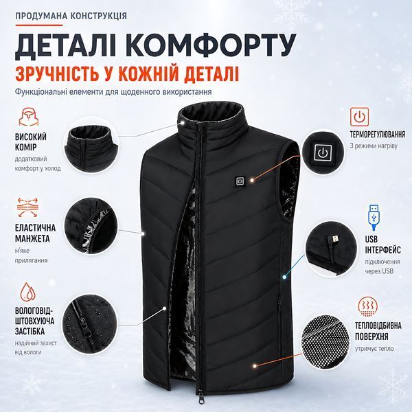 Жилет з підігрівом, USB-порт, 9 зон підігріву, від PowerBank, розмір 5XL 4018711 фото