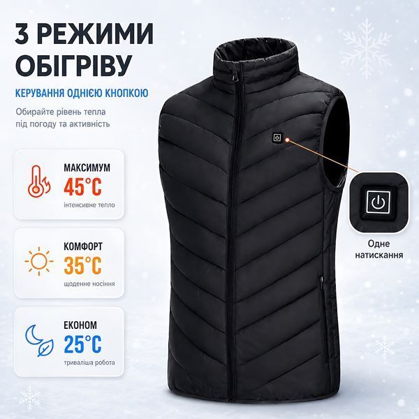 Жилет з підігрівом, USB-порт, 9 зон підігріву, від PowerBank, розмір 5XL 4018711 фото