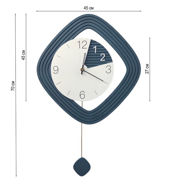Годинник настінний дизайнерський з маятником JT2156, безшумний механізм / 45x70 см 4013303 фото