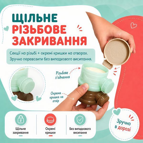 Портативний контейнер для дитячої суміші на 3 секції, розбірний дозатор для сухого харчування 4014690 фото