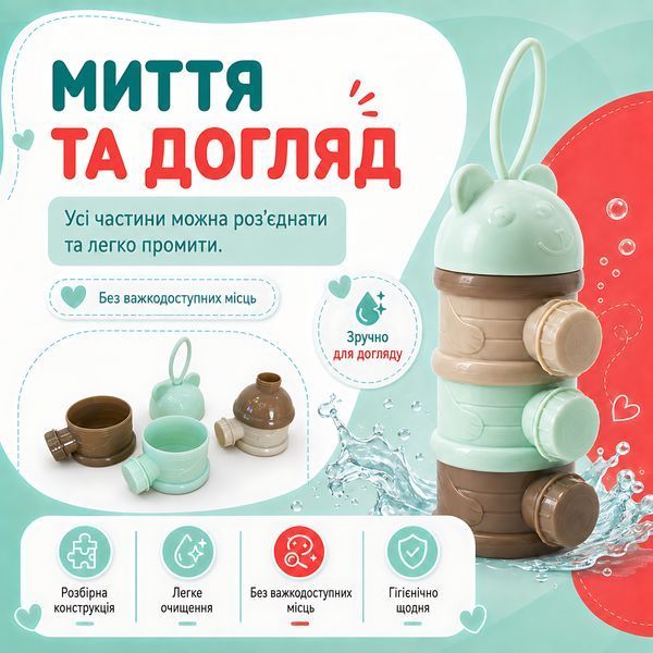 Портативний контейнер для дитячої суміші на 3 секції, розбірний дозатор для сухого харчування 4014690 фото