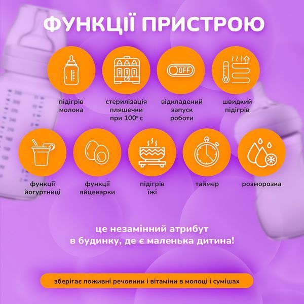 Багатофункціональний підігрівач та стерилізатор дитячих пляшечок LELIK&trade; Nutri Care 9in1, білий 4014201 фото