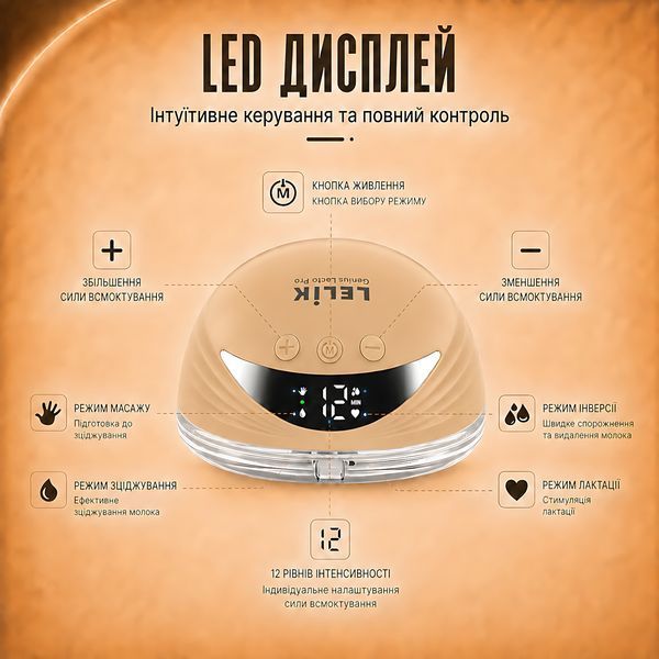 Молокоотсос электрический беспроводной LELIK&trade; Genius Lacto Pro 210 ml ультратихий и портативный, свободные руки, бежевый 4014720 фото