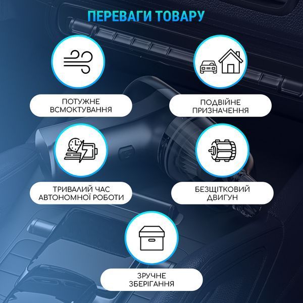 Акумуляторний пилосос для авто SUITU ST-6650Pro 12000 Па, бездротовий, 4000 mAh, з видуванням 4013785 фото