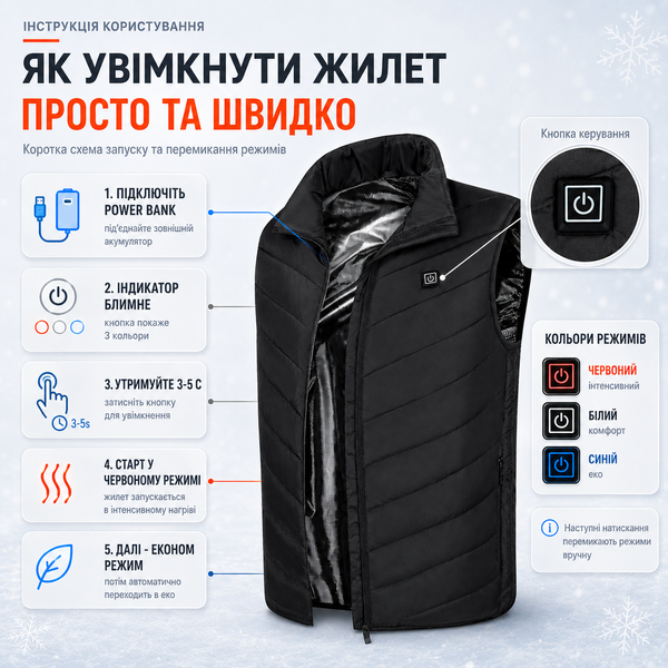 Жилет з підігрівом, USB-порт, 9 зон підігріву, від PowerBank, розмір XL 4018711 фото