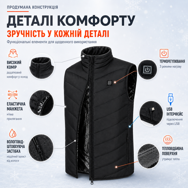 Жилет з підігрівом, USB-порт, 9 зон підігріву, від PowerBank, розмір XL 4018711 фото
