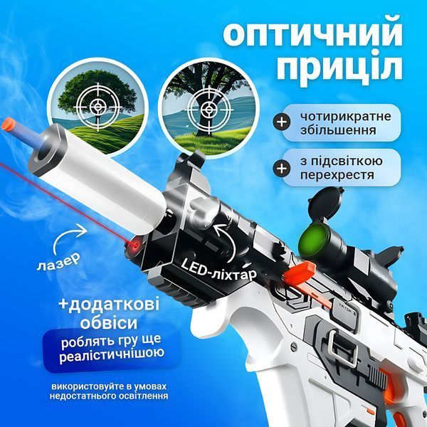 Игрушечный детский автомат-пулемёт VICTOR SBL-06A на мягких пулях, бластер с прицелом, аккумуляторный 4014225 фото