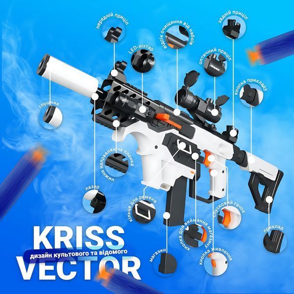 Игрушечный детский автомат-пулемёт VICTOR SBL-06A на мягких пулях, бластер с прицелом, аккумуляторный 4014225 фото