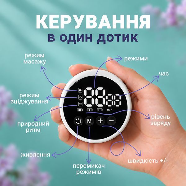 Бездротовий електричний молоковідсмоктувач LELIK&trade; Brisa, 3 режими, 12 рівнів, фланці 17/19/21/24 мм, USB Type-C 4014744 фото