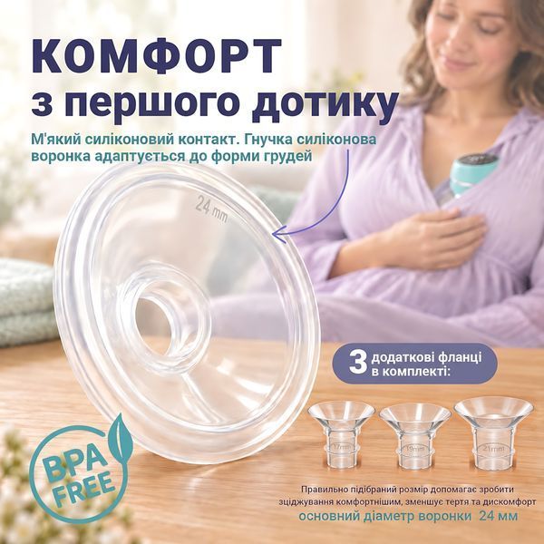 Бездротовий електричний молоковідсмоктувач LELIK&trade; Brisa, 3 режими, 12 рівнів, фланці 17/19/21/24 мм, USB Type-C 4014744 фото
