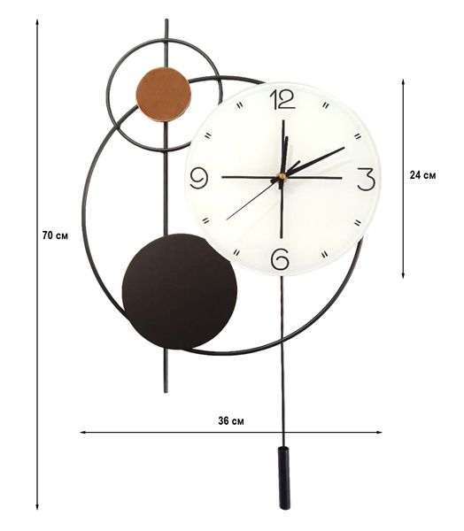 Годинник настінний дизайнерський з маятником, безшумний механізм, Black Circles JT22214 / 36x70 см 4013389 фото